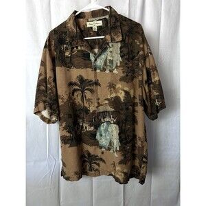 Tommy Bahama 100% Silk Button Up Brown Elephants Shirt Size XL